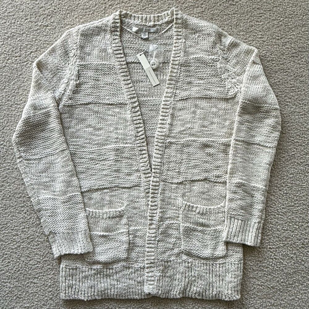 Lauren Conrad Cream Gold Open Front Ribbed Cardigan Sweater Size M w Pockets NWT